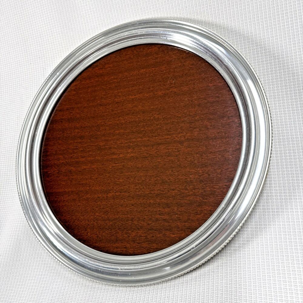 Vintage 14" Formica Serving Tray Barware - Pewter & Brown Woodgrain MCM